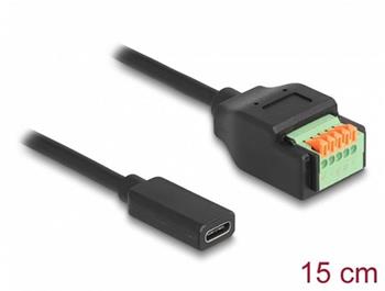 Delock USB 2.0 adaptér kabelu ze zásuvkového konektoru USB Type-C™ na svorkovnici, s tlačítkem, 15 cm