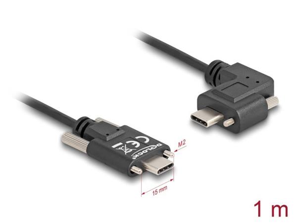 Delock USB 2.0 kabel USB Type-C™ samec se šrouby na USB Type-C™ samec se šrouby pravoúhlý levý / pravý PD 3.0 60 W 1 m