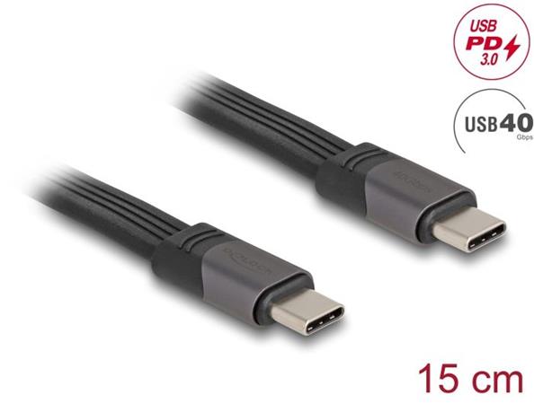 Delock USB 40 Gbps, FPC plochý stuhový kabel, USB Type-C™ na USB Type-C™, 15 cm, PD 3.0 100 W E-Marker