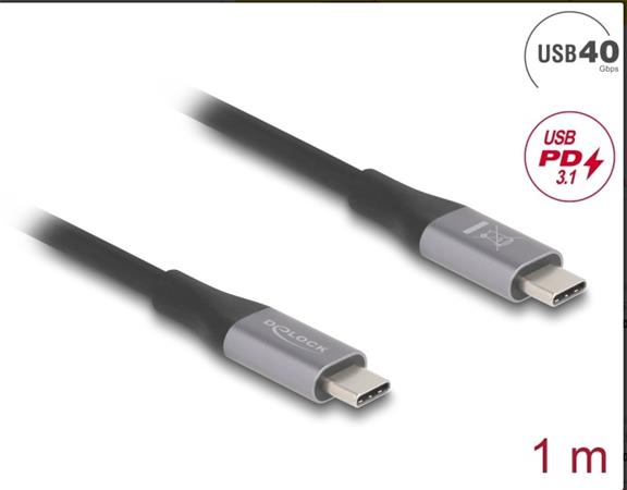 Delock USB 40 Gbps kabel USB Type-C™ samec na samec PD 3.1 240 W E-Marker 1 m šedá kovová