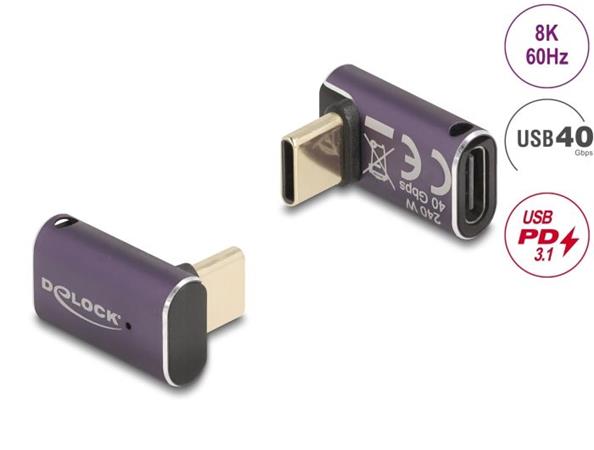 Delock USB Adaptér 40 Gbps USB Type-C™ PD 3.1 240 W samec na samice pravoúhlý 8K 60 Hz kovová