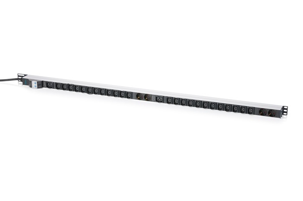DIGITUS Basis IT PDU, jednofázová 32 A, 24 x C13, 2 x C19, 4 x uzemněné zásuvky, 3m napájecí kabel, zástrčka IEC 60309
