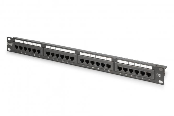DIGITUS CAT 6, Class E Patch panel, nestíněný 24portový RJ45, 8P8C, LSA, 1U, rackový mount