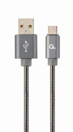 GEMBIRD CABLEXPERT Kabel USB 2.0 AM na Type-C kabel (AM/CM), 2m, metalická spirála, šedý, blister, PREMIUM QUALITY