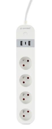 GEMBIRD chytrá prodlužovačka s USB nabíječkou, 4 francouzské zásuvky, černá
