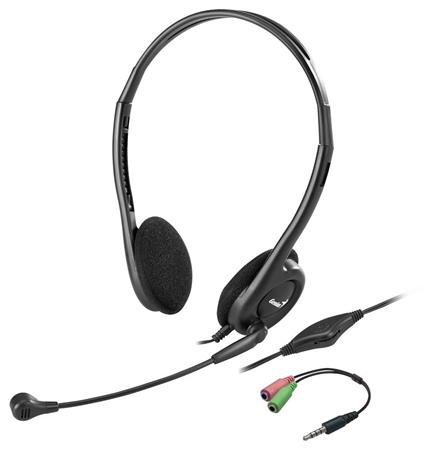 Genius HS-200C Headset, drátový, náhlavní, mikrofon, redukce na 1× 3,5 mm jack, černý