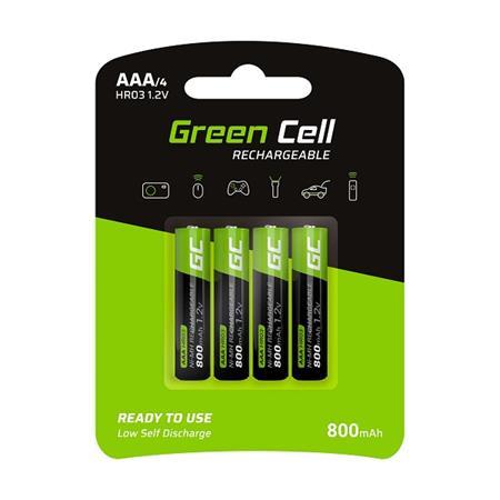 Green Cell Rechargeable Batteries 4x AAA HR03 800mAh