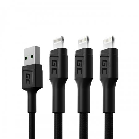 Green Cell Set 3x Cable GC Ray USB - Lightning 120cm for iPhone, iPad, iPod, white LED, quick charging