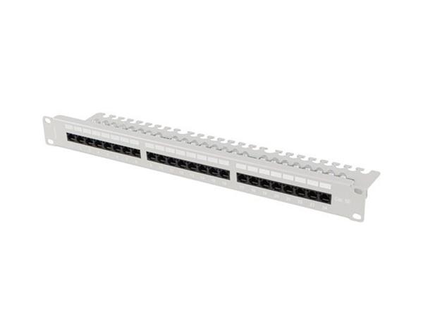 LANBERG PATCH PANEL 24 PORTŮ 1U 19" CAT.5E UTP S POLICÍ ŠEDÝ