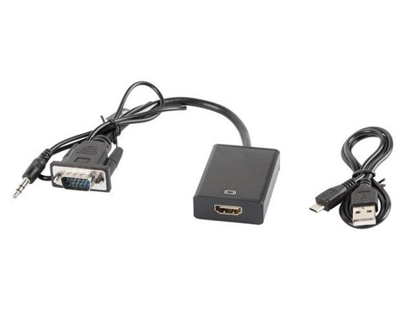 LANBERG VGA(M)+MINIJACK 3,5MM(M)-&gt;HDMI(F) ADAPTÉROVÝ KABEL 20CM ČERNÝ