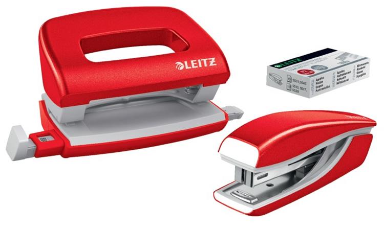 LEITZ Set mini sešívačky a děrovačky WOW, červená