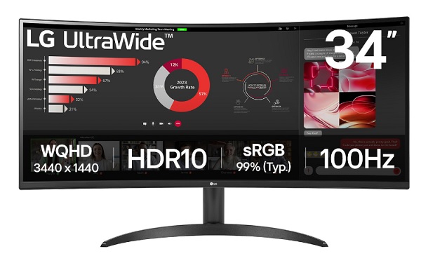 LG 34WR50QK-B curved 34" VA 21:9 3440x1440/300cd/5ms/3000:1/2xHDMI/DP/HDR 10/sRGB/Flicker Safe/Tilt/VESA