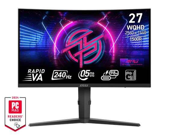 MSI Gaming monitor MPG 275CQRXF 27" Rapid VA zakřivený/2560x1440 WQHD/240Hz/0,5ms/2XHDMI/DP/USB-A,B,C/Výšk.nast./černá