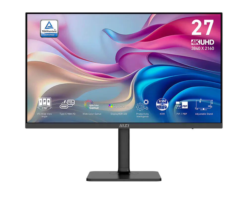 MSI monitor Modern MD272UPHG, 27"/3840x2160 (UHD)/IPS/4ms/2xHDMI/DP/USB-A,B,C/Výšk.nast./Pivot/černá