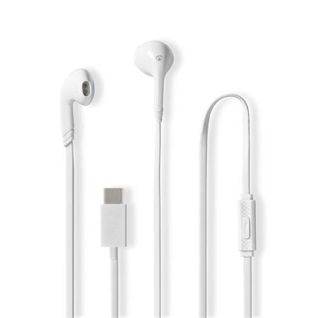 Nedis HPWD4024WT- Kabelová Sluchátka | Do uší | USB-C | Délka kabelu: 1.2 m | mikrofon | Ovládání Hlasitosti | Bílá