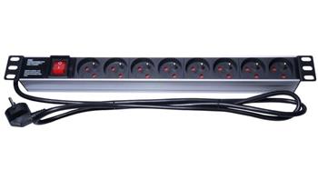 PremiumCord Panel napájecí 1U do 19" racku, 8x230V, 2m kabel, vypínač