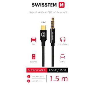 SWISSTEN AUDIO ADAPTÉR TEXTILE USB-C (samec)/3,5 mm JACK (samec) 1,5M ČERNÝ