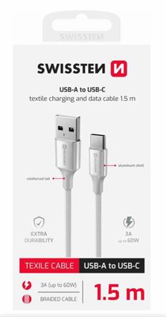 SWISSTEN DATOVÝ KABEL TEXTILE II USB / USB-C 1,5 M BÍLÝ