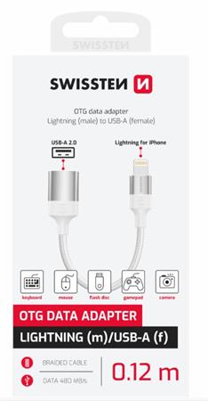 SWISSTEN OTG ADAPTÉR TEXTILE LIGHTNING (samec) / USB-A (samice) 0,13 M BÍLÝ