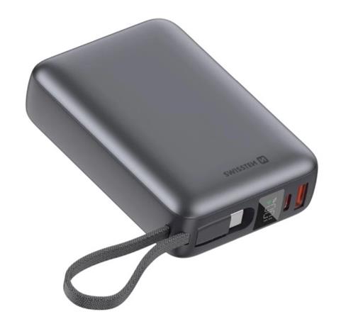 SWISSTEN POWER BANK 20000 mAh 45W S INTEGROVANÝM KABELEM USB-C VESMÍRNĚ STŘÍBRNÁ