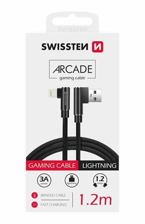 SWISSTEN TEXTILNÍ DATOVÝ KABEL ARCADE USB / LIGHTNING 1,2 M ČERNÝ