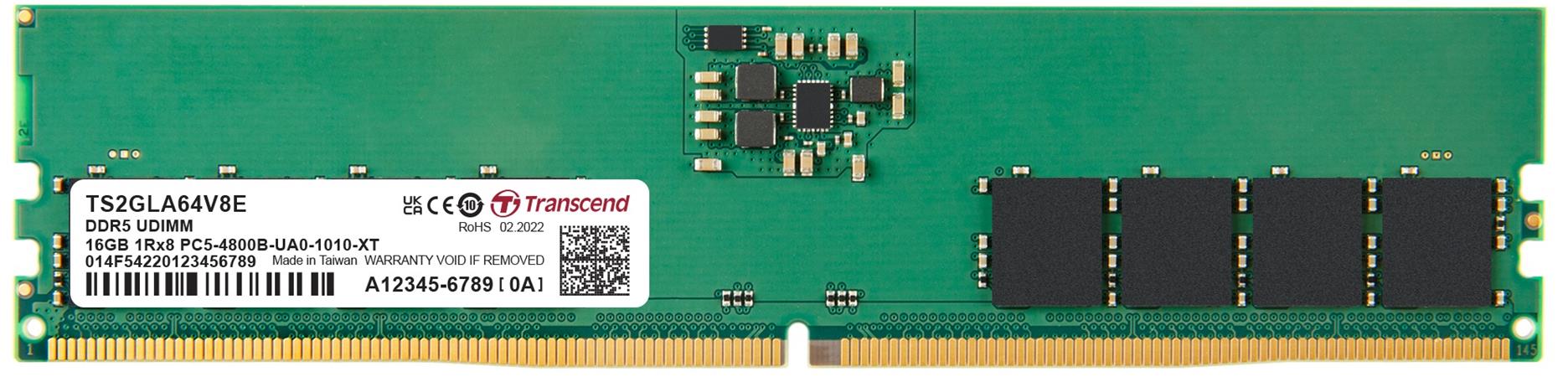 Transcend paměť 16GB UDIMM DDR5 4800 1Rx8 (2Gx8)x8 CL40 1.1V